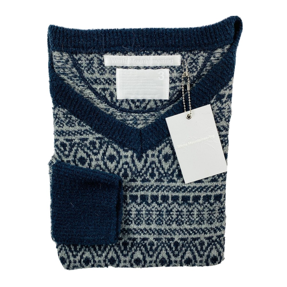 White Mountain Engineering Blue Nordic Wool Angora Blend Sweater Japan L NWT